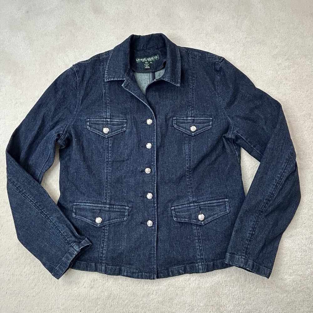 Lauren Jeans Co. Ralph Lauren Denim Jacket Womens XL Blue Cotton Metal Buttons
